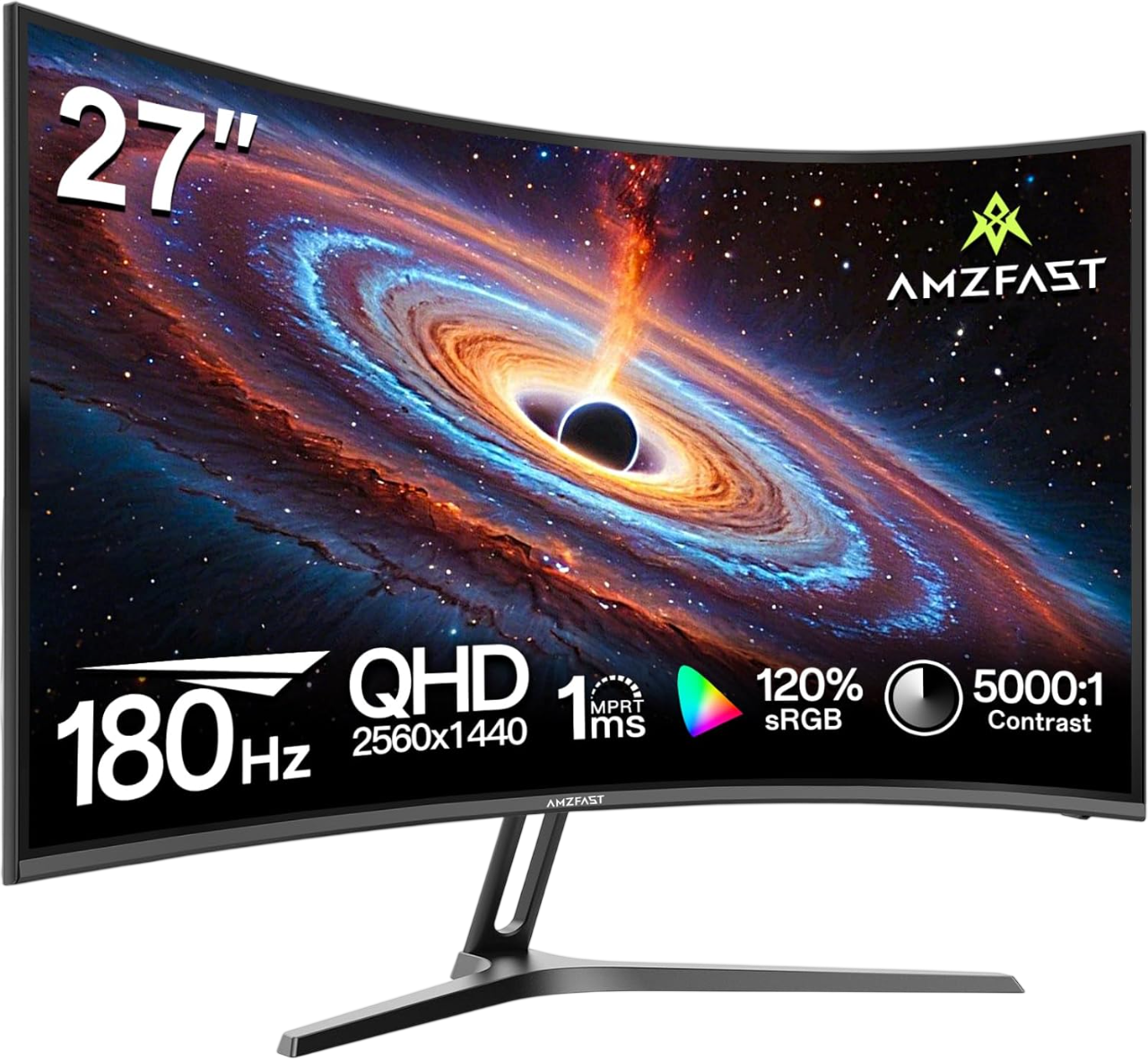 AMZFAST 27 inch Curved Gaming Monitor 180Hz QHD 2560x1440 1ms MPRT