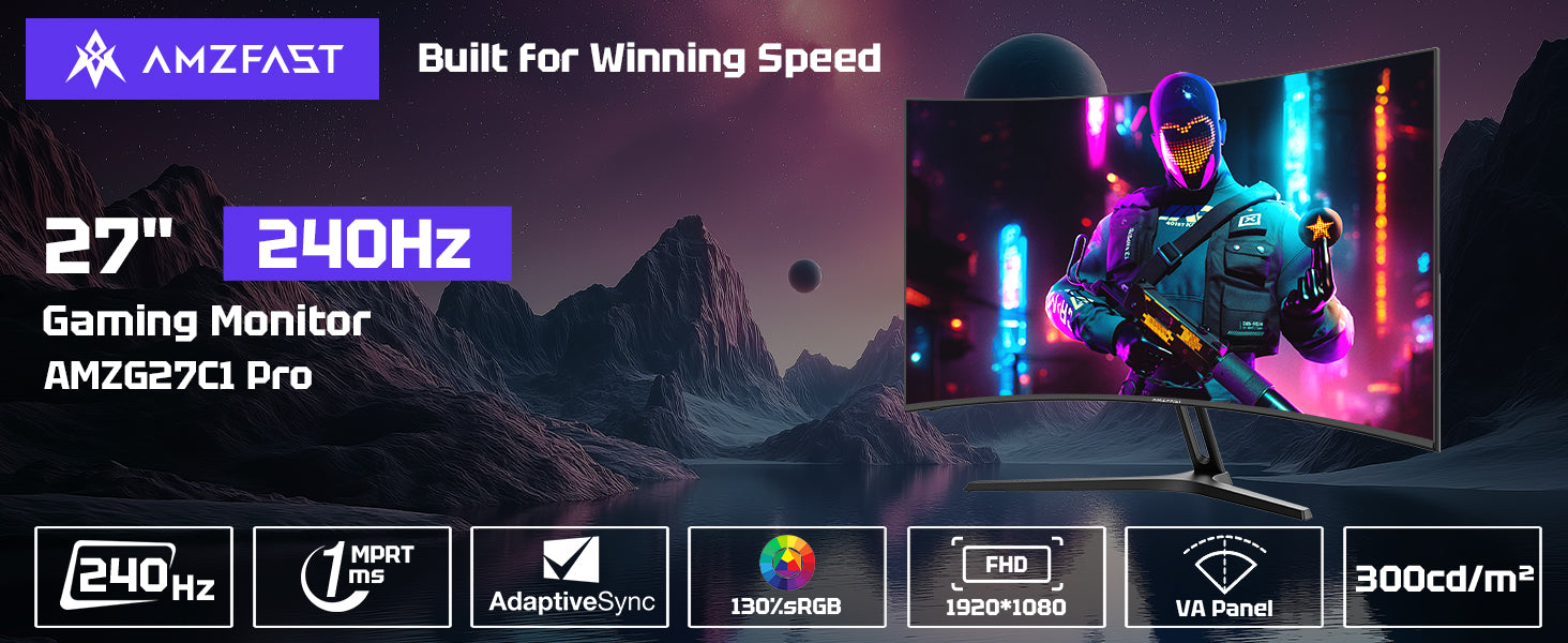 AMZFAST 27 inch Curved Gaming Monitor 240Hz FHD 1ms Fast VA 1500R